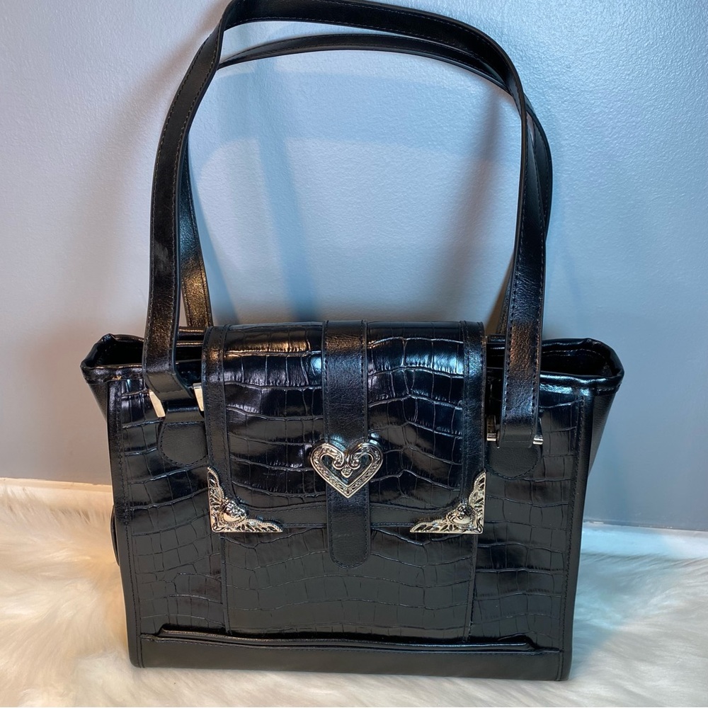 NWOT Brighton Leather Black Shoulder Bag with Embossed Alligator